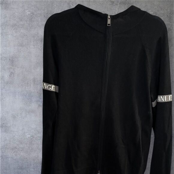 Armani Exchange Black Cotton Knit Full Zip Sweater hoodie - Picture 1 of 8